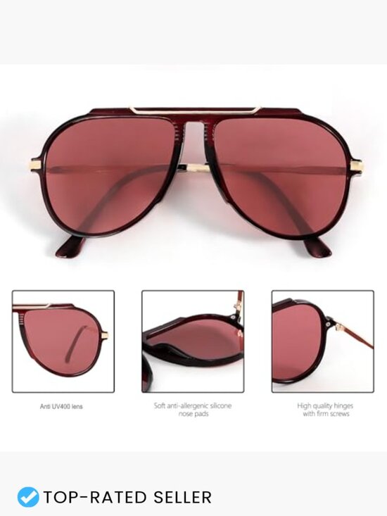 Oversized Aviator Sunglasses Retro 70s Gold Metal Square Vintage Shield Shades